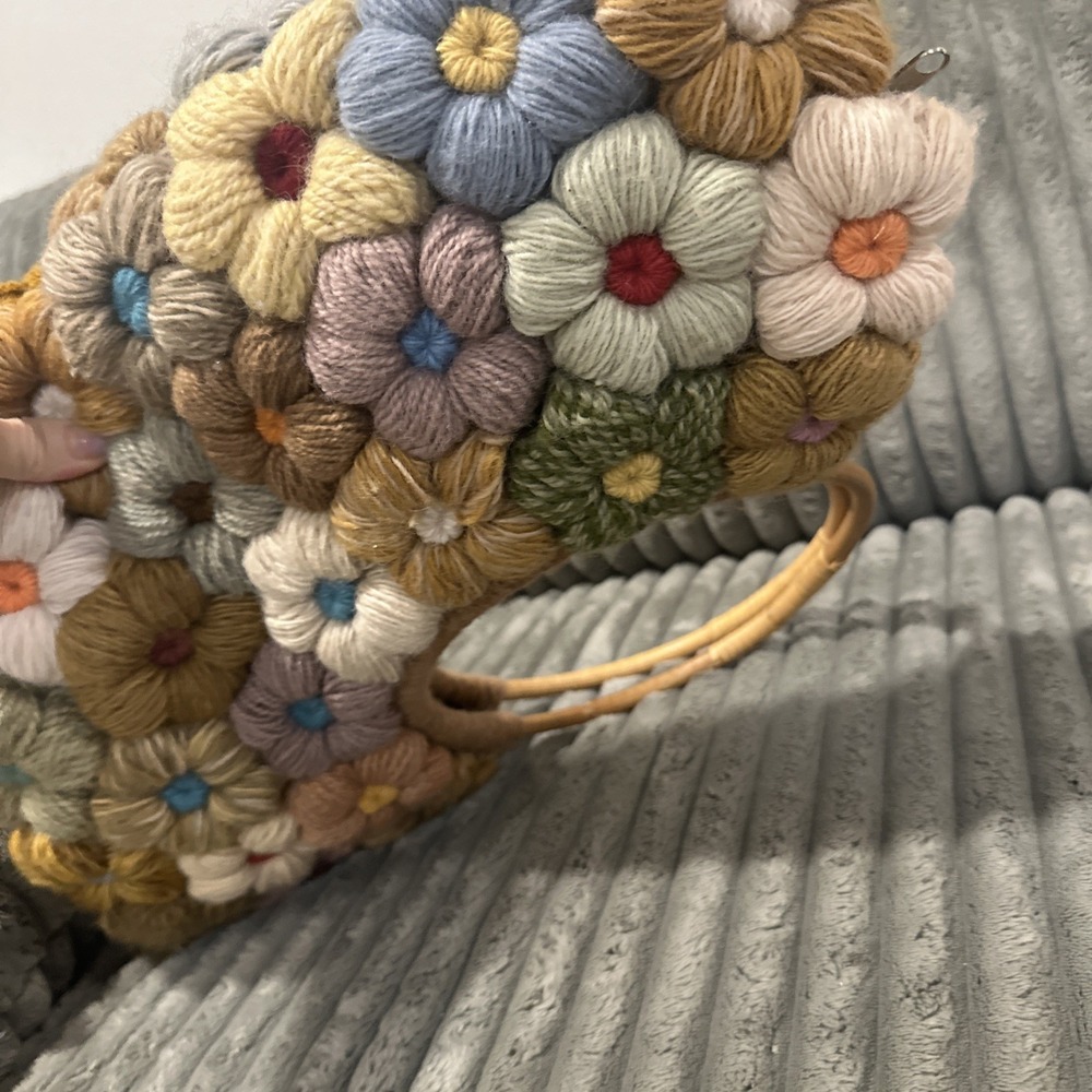 JP‎ & Mattie Handbag Purse Quilt Crochet Vintage Boho Bamboo Handles Multicolor - Picture 14 of 14